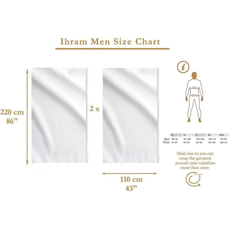 2-Piece Islamic Men's Ihram Towel - Soft, Absorbent, Hygienic Pilgrimage Essentials - Comfortable for Hajj and Umrah - Lightweight White - Image 4