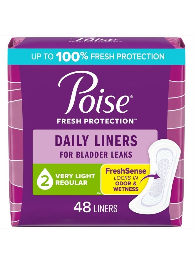 Poise بطانات يومية، بطانات داخلية لسلس البول، 2 قطر امتصاص خفيف جداً، طول عادي، 48 قطعة من البطانات، قد يختلف التغليف - Image 1
