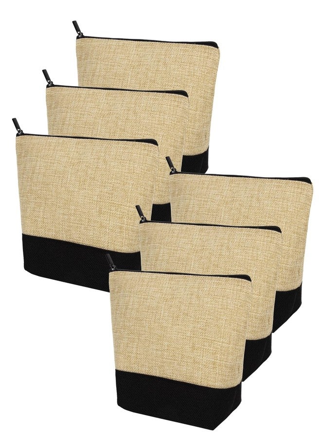 Muka 6 Pack Burlap Makeup Bag, Two Tone Gusseted Cosmetic Case, 9 x 5-1/2 x 3-1/2 Inch - Image 1
