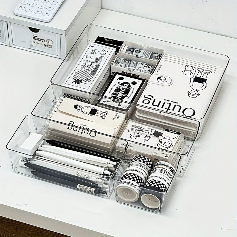 7/10/12pcs Transparent Storage Box Set - Stackable Drawers And Desktop Organizer Dividers, for Cosmetics, Office Supplies, Kitchen Spices Classification Storage, No Assembly Required, Freely Matchable Bathroom Classification Storage - Image 3