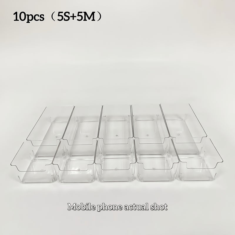 7/10/12pcs Transparent Storage Box Set - Stackable Drawers And Desktop Organizer Dividers, for Cosmetics, Office Supplies, Kitchen Spices Classification Storage, No Assembly Required, Freely Matchable Bathroom Classification Storage - Image 1