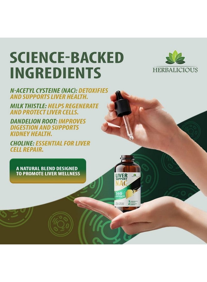 HERBALICIOUS Liver Support NAC 360 Defense - Liquid Liver Health with NAC, Milk Thistle, Dandelion, Chicory, Turmeric, Chanca Piedra, Beet Root & Zinc - Supports Liver Detox, Cleanse & Cellular Health - 4 Fl Oz - Image 5