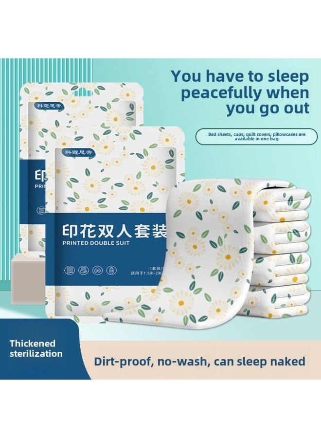 Disposable Four-piece Bed Sheet Quilt Cover Pillowcase Travel Suit Thickened Portable Hotel Travel Double Bed Supplies-Color: Disposable Four-piece Set  - Image 2