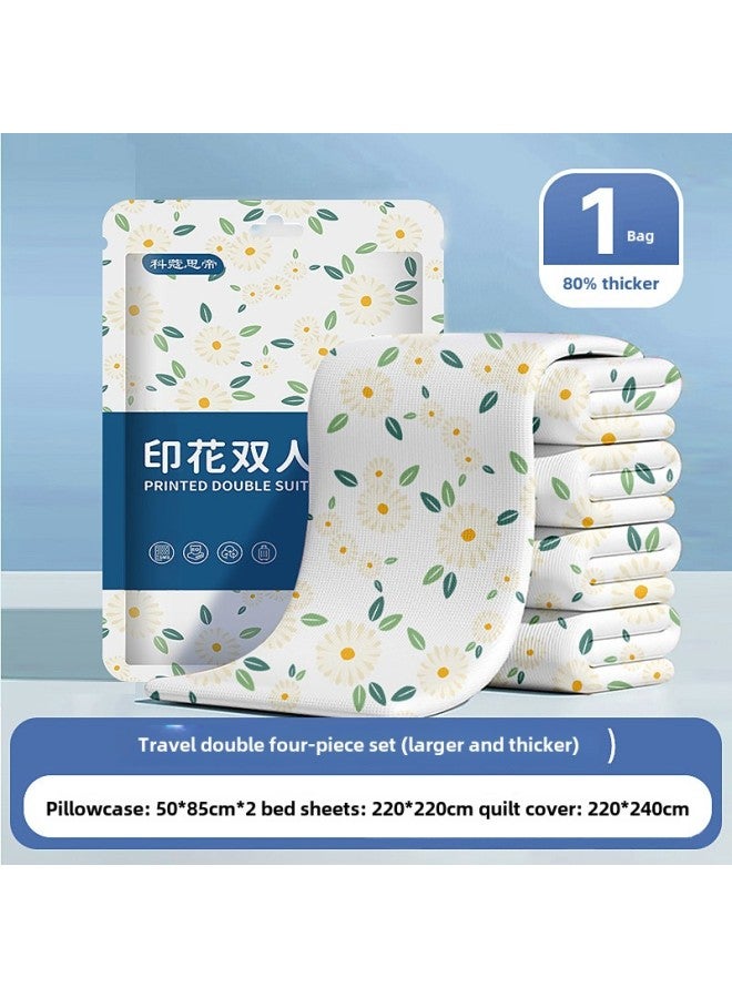 Disposable Four-piece Bed Sheet Quilt Cover Pillowcase Travel Suit Thickened Portable Hotel Travel Double Bed Supplies-Color: Disposable Four-piece Set  - Image 1