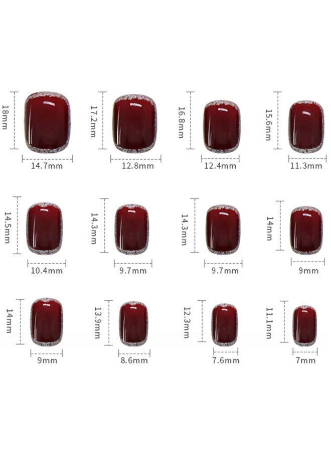 RESONIX 24Pcs Reusable Press on Nails Short Square Coffin Shape, Full Cover Fake Nails with Designs, Easy Application Nail Kits with Adhesive Tabs for Women, Salon DIY & Daily Wear-RED - Image 3