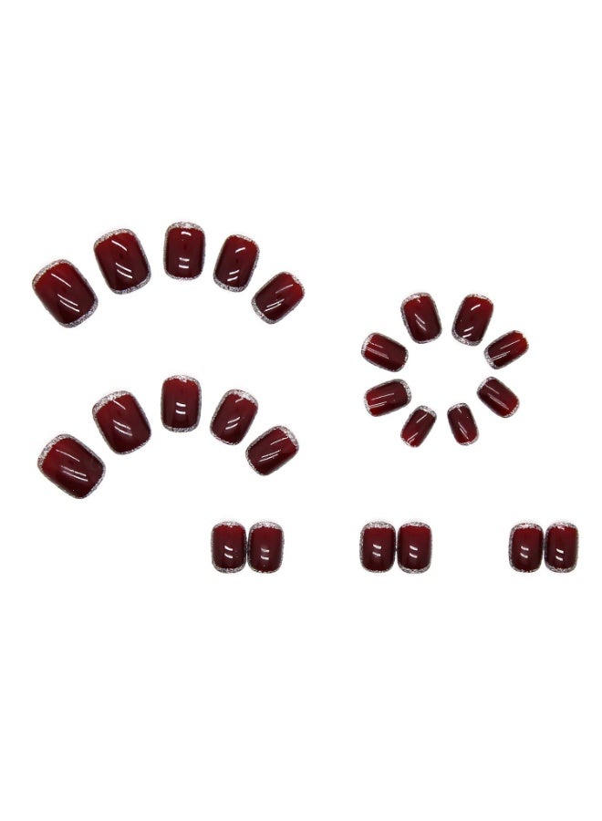 RESONIX 24Pcs Reusable Press on Nails Short Square Coffin Shape, Full Cover Fake Nails with Designs, Easy Application Nail Kits with Adhesive Tabs for Women, Salon DIY & Daily Wear-RED - Image 4