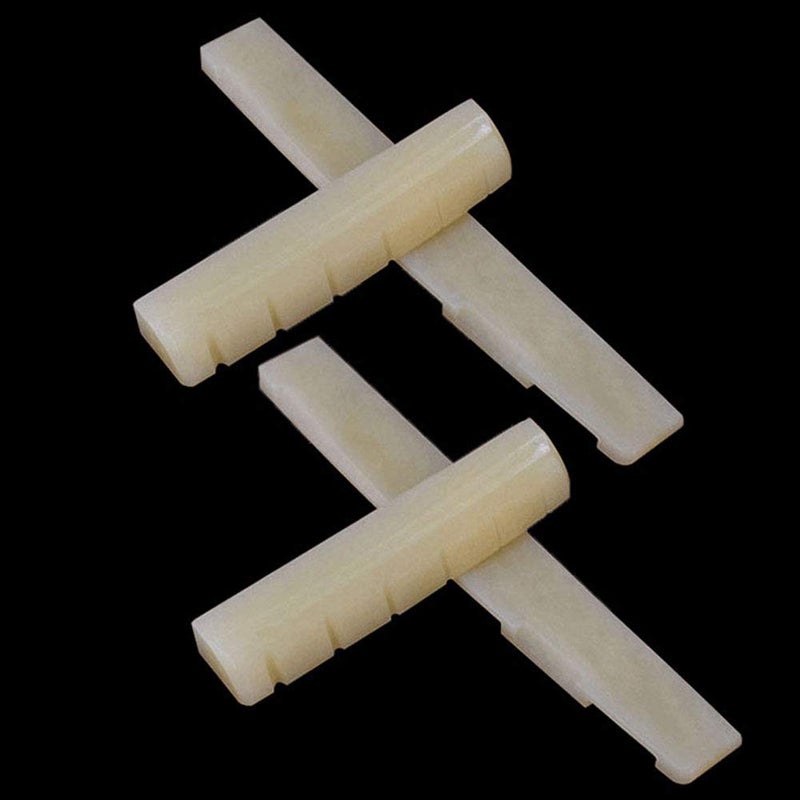 Vencetmat Unbleached Acoustic Guitar Bridge Saddle, Guitar Nuts, Fit for 74mm Bridge Slot, 43mm Neck Slot, Pure Complete Bone, Bone Original Color, Vintage Style, 2 Set - Image 1