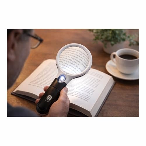 COI 3X & 45X LED Magnifying Glass with Light – Large Handheld Reading Magnifier for Seniors, Books, Newspapers, Small Print, Jewelry, Crafts & Inspection – Black & White - Image 1