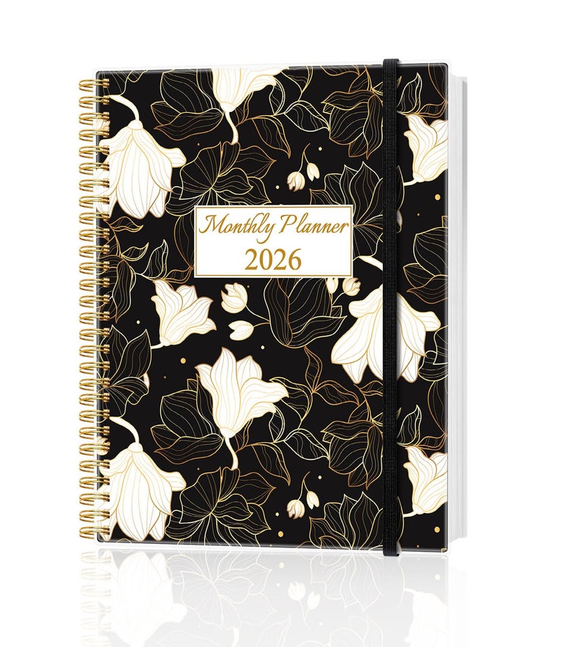 Tuun Fuplan Monthly Planner 2026 - Monthly Calendar from January 2026 to December 2026, 2026 Planner with Inner Pocket, Elastic Band, 8.5" x 11", White Gold Flower - Image 1