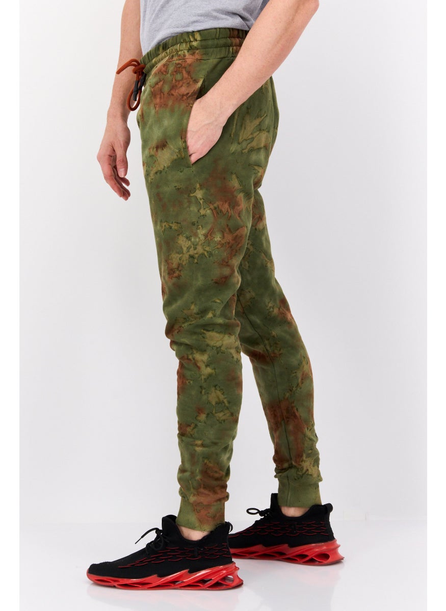 Men Regular Fit Tie Dye Print Jogger Pants, Green Combo