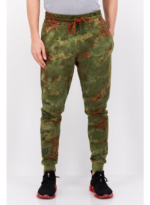Men Regular Fit Tie Dye Print Jogger Pants, Green Combo