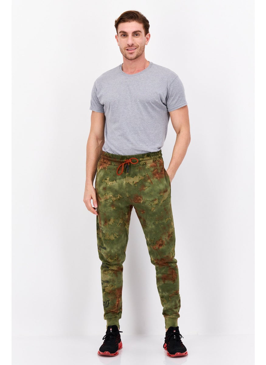 Men Regular Fit Tie Dye Print Jogger Pants, Green Combo