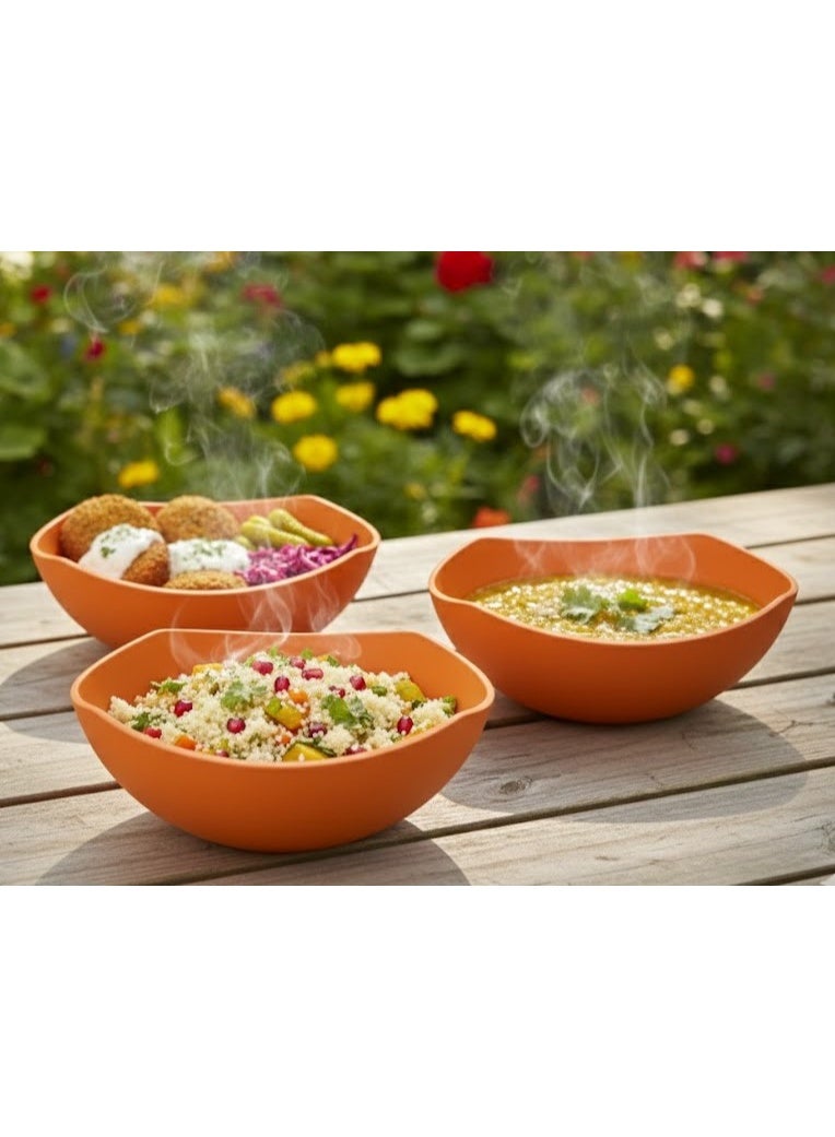 favilla 3-Piece Multi-Purpose Serving Set – Food and Salad Plates for Desserts and Everyday Serving - Code 1054 - Orange - Image 2