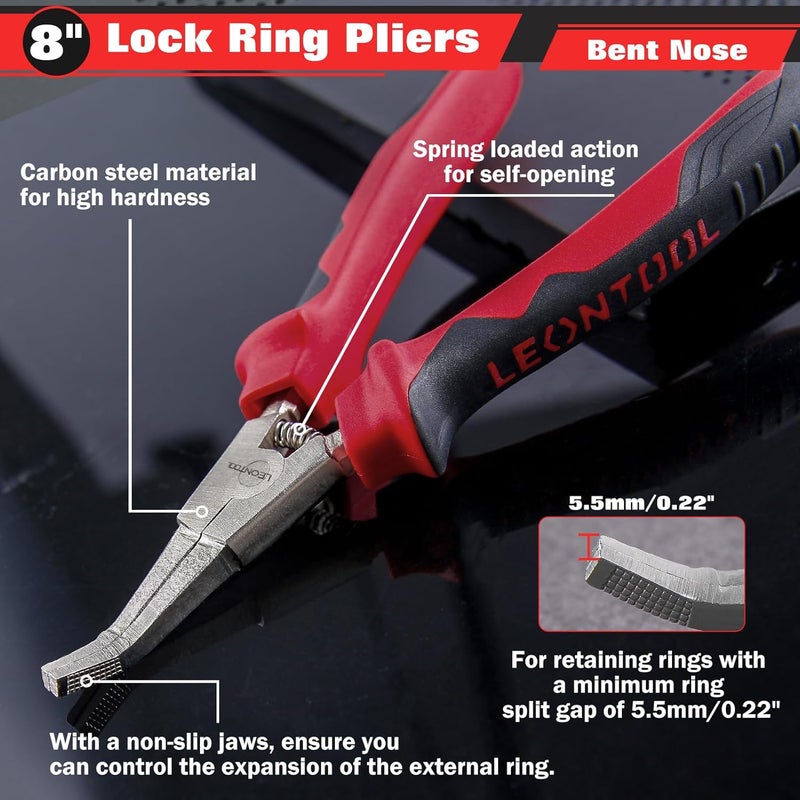 LEONTOOL 8 Inch Lock Ring Pliers - Special Circlip Pliers with Angle Tip and Bent Nose for Transmission Transfer Cases - Image 3