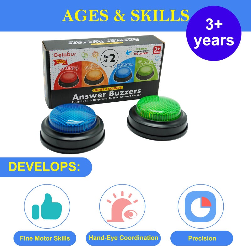 Gelabur 2-Pack Quiz Game Buzzers for Trivia Games, Answer Buzzers with Lights and Sound, Classroom Game Show Style Buzzer Buttons for Team Games - Image 5