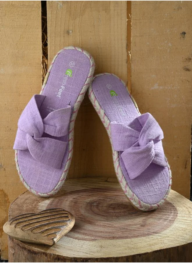 Fresh Feet Frayed Bow Detail Open Toe Flat Sandal by Styli