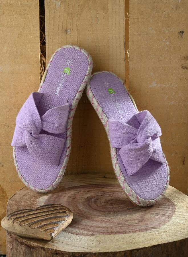Fresh Feet Fresh Feet Frayed Bow Detail Open Toe Flat Sandal