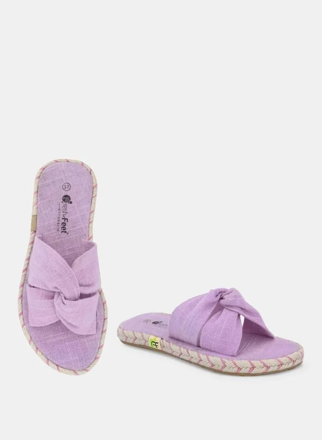 Fresh Feet Fresh Feet Frayed Bow Detail Open Toe Flat Sandal