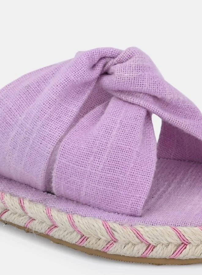 Fresh Feet Fresh Feet Frayed Bow Detail Open Toe Flat Sandal