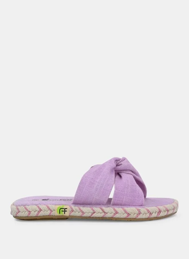 Fresh Feet Fresh Feet Frayed Bow Detail Open Toe Flat Sandal