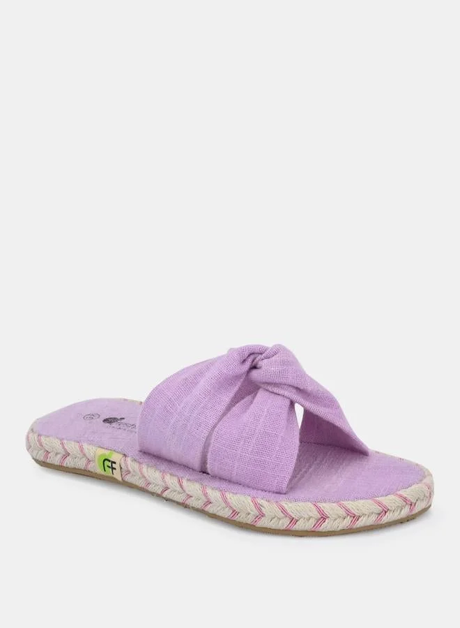 Fresh Feet Fresh Feet Frayed Bow Detail Open Toe Flat Sandal