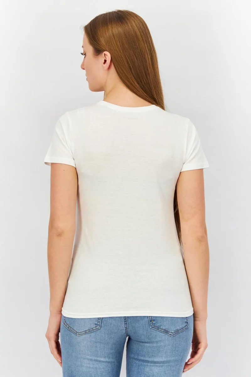 Muy Mucho Women Crew Neck Short Sleeve Graphic Print Top, White