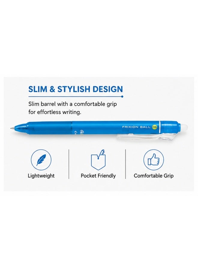 PILOT FriXion Ball Knock Erasable Gel Pen LFBK-23EF-LB, 0.5 mm, Light Blue, Gel Ink, 1 pen for revision systems - Image 4