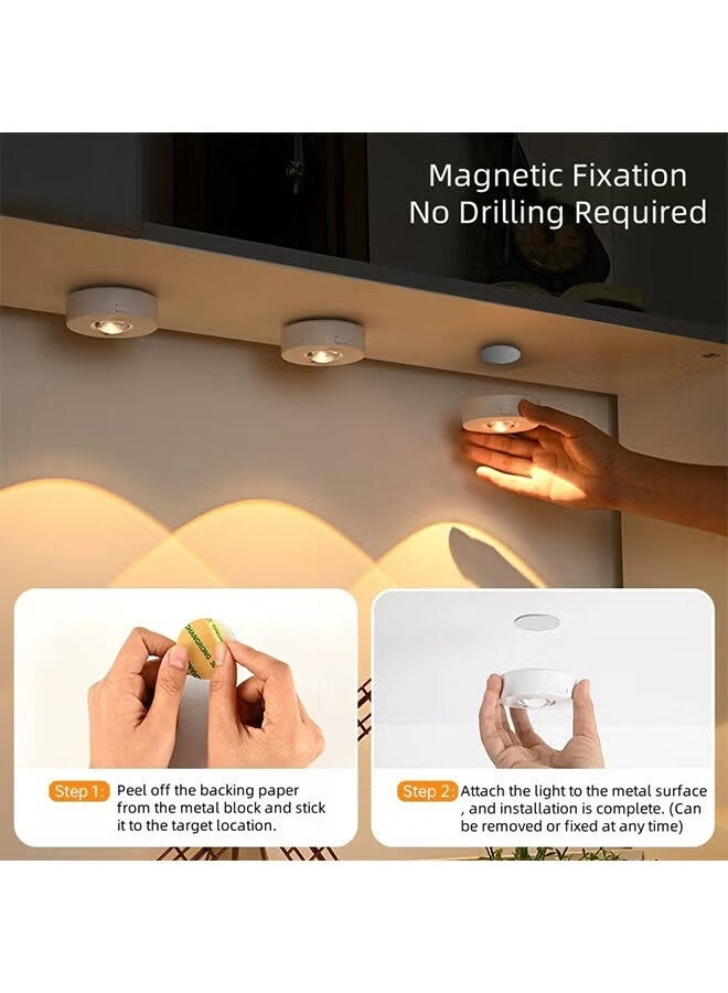 AGREON Rechargeable Under Cabinet LED Puck Lights, Wireless RGB Color Changing, Dimmable with Remote, Magnetic Battery Operated Push Lights for Kitchen, Shelves, Cupboards, and Display Areas (3 Pack) - Image 3