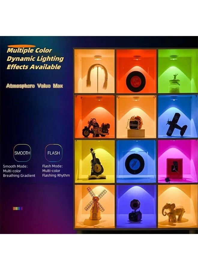 AGREON Rechargeable Under Cabinet LED Puck Lights, Wireless RGB Color Changing, Dimmable with Remote, Magnetic Battery Operated Push Lights for Kitchen, Shelves, Cupboards, and Display Areas (3 Pack) - Image 4
