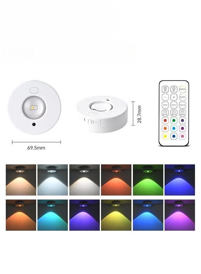 AGREON Rechargeable Under Cabinet LED Puck Lights, Wireless RGB Color Changing, Dimmable with Remote, Magnetic Battery Operated Push Lights for Kitchen, Shelves, Cupboards, and Display Areas (3 Pack) - Image 5