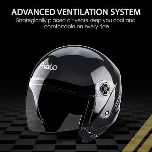 Pivalo X-Pearl 580MM Half Face Helmet with Outer Clear Visor Glossy Finish Scratch Resistant Open-Face for Bike Scooty Riding Men and Women (Pack of 1, S.Black) - Image 4
