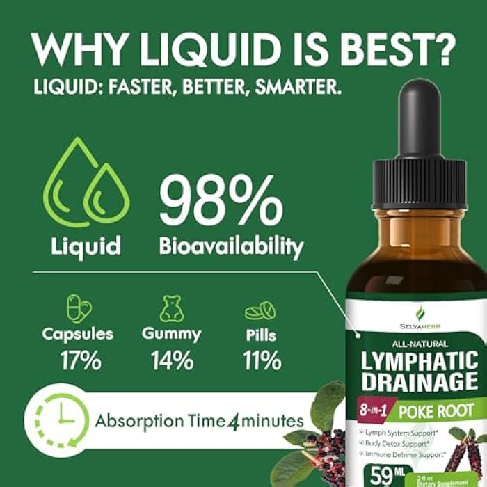 Selvaherb قطرات عشبة جذر البوكه لتصريف اللمف لدعم نظام اللمف، مكمل صبغة عشبية محسّنة 8 في 1 لتطهير الجسم ودعم المناعة مع مستخلص الإشيناسيا. 2 أونصة - Image 5