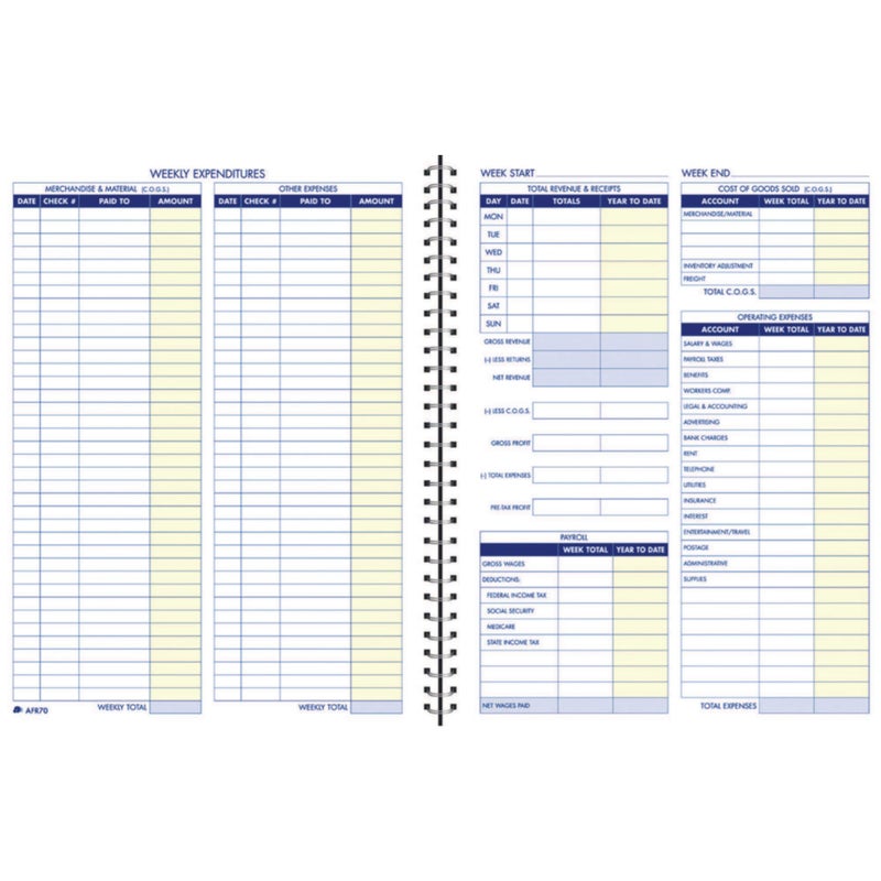 Adams Bookkeeping Record Book Weekly Format 85 x 11 Inches White AFR70