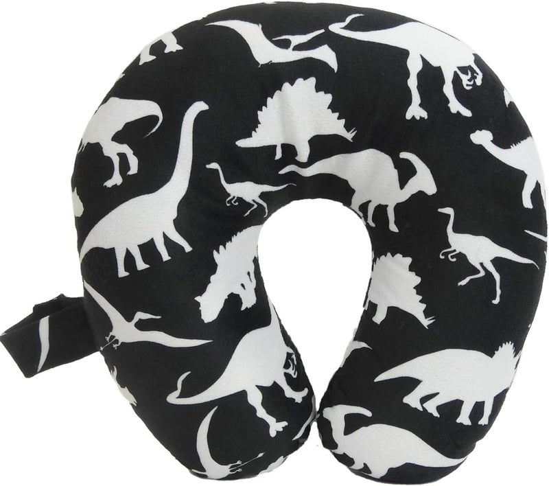 Kids Cozy Soft Microfiber Neck Pillow, Compact, Perfect for Plane or Car Travel, Dino