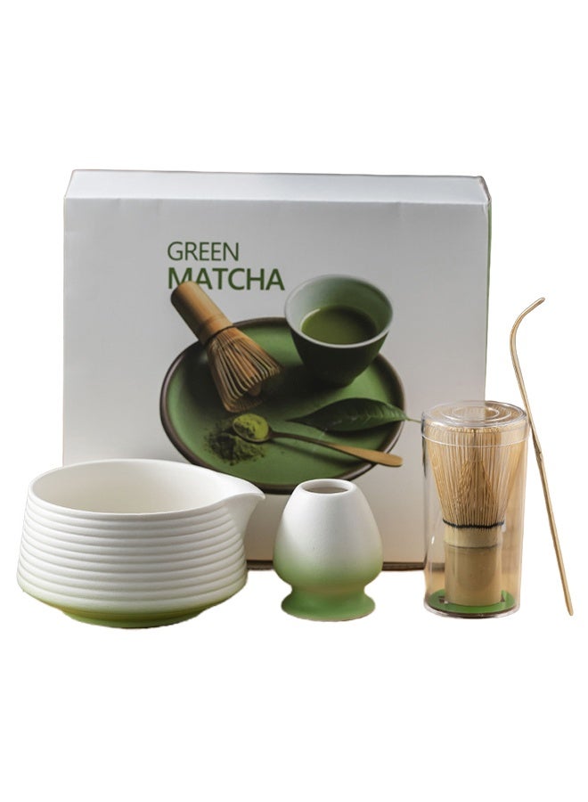 فلاي رود مجموعة ماتشا أصلية، خفاقة ووعاء ياباني، مجموعة ملحقات احتفالية مع محرك وملعقة وكوب وحامل - حامل خفاقة ماتشا سيراميكي لشاي ماتشا أخضر مثالي، أخضر وأبيض - Image 1