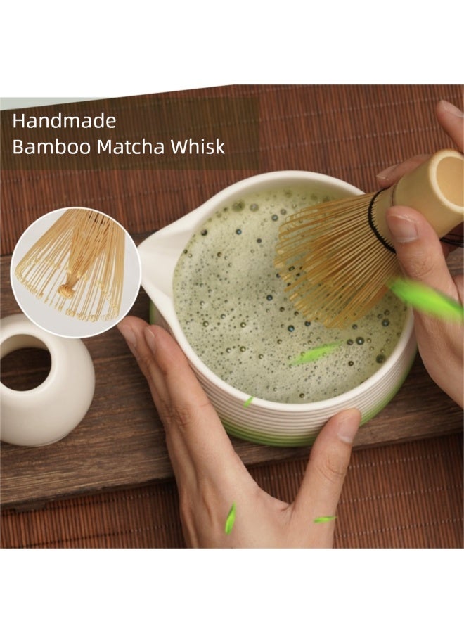 فلاي رود مجموعة ماتشا أصلية، خفاقة ووعاء ياباني، مجموعة ملحقات احتفالية مع محرك وملعقة وكوب وحامل - حامل خفاقة ماتشا سيراميكي لشاي ماتشا أخضر مثالي، أخضر وأبيض - Image 4