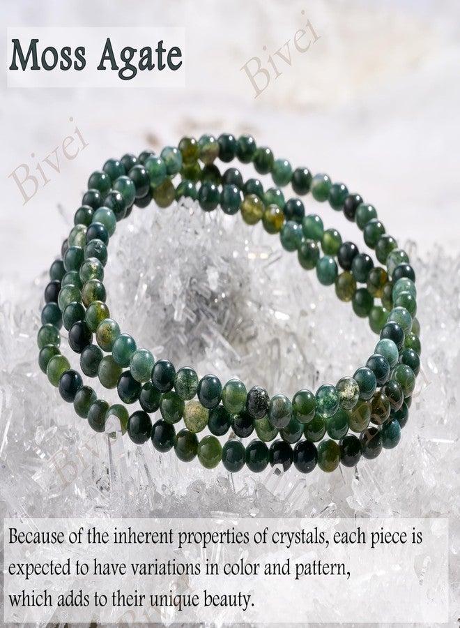 Bivei Moss Agate - Grounding - 4mm Beaded Bracelets for Women Handmade Semi Precious Natural Stone Stretch Elastic Jewelry Yoga Protection Gifts - Image 4