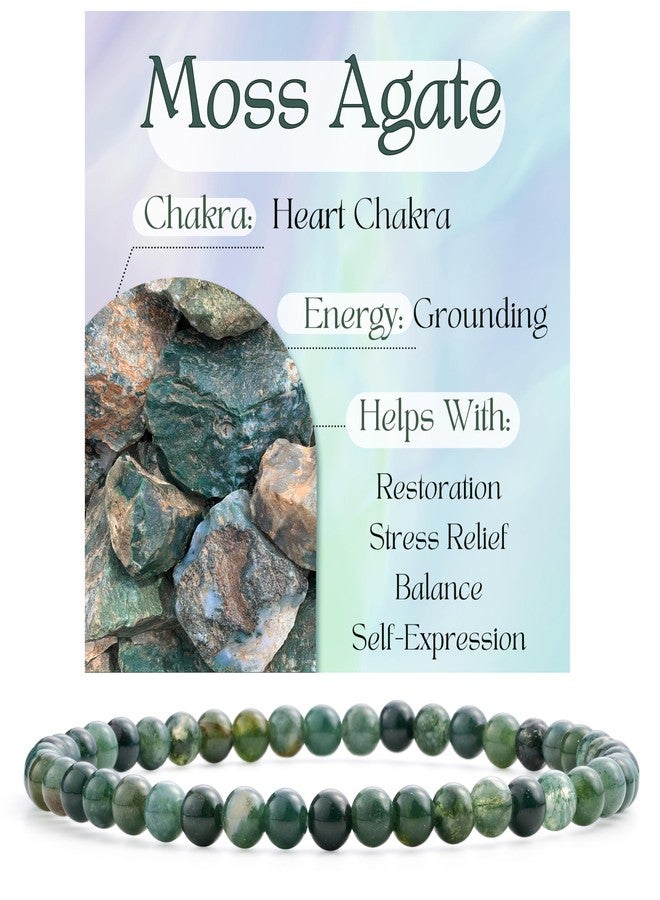Bivei Moss Agate - Grounding - 4mm Beaded Bracelets for Women Handmade Semi Precious Natural Stone Stretch Elastic Jewelry Yoga Protection Gifts - Image 1