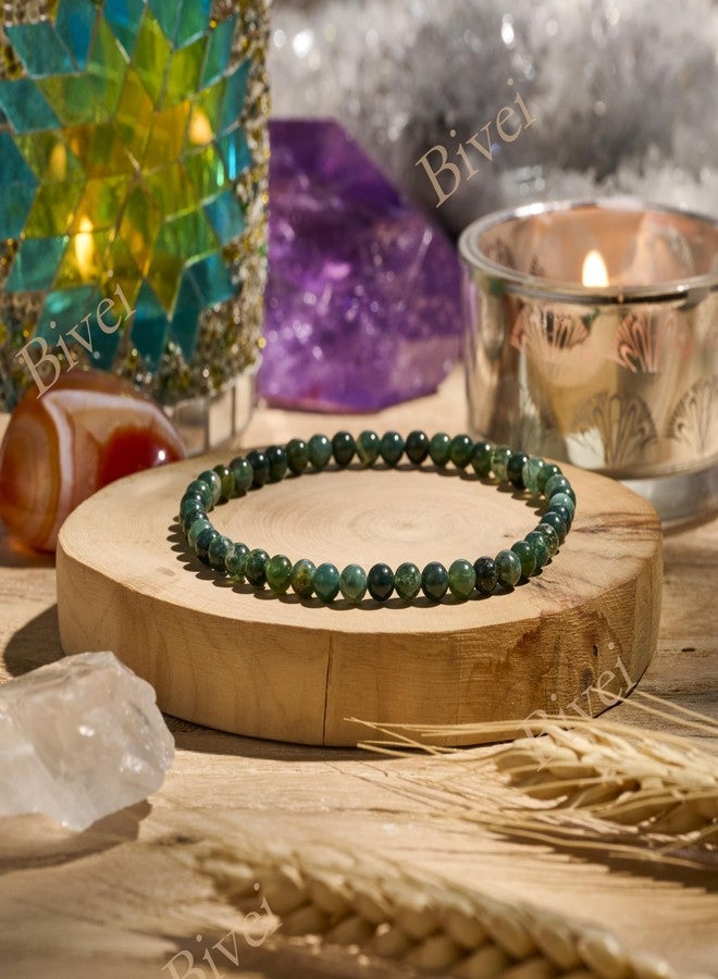 Bivei Moss Agate - Grounding - 4mm Beaded Bracelets for Women Handmade Semi Precious Natural Stone Stretch Elastic Jewelry Yoga Protection Gifts - Image 3