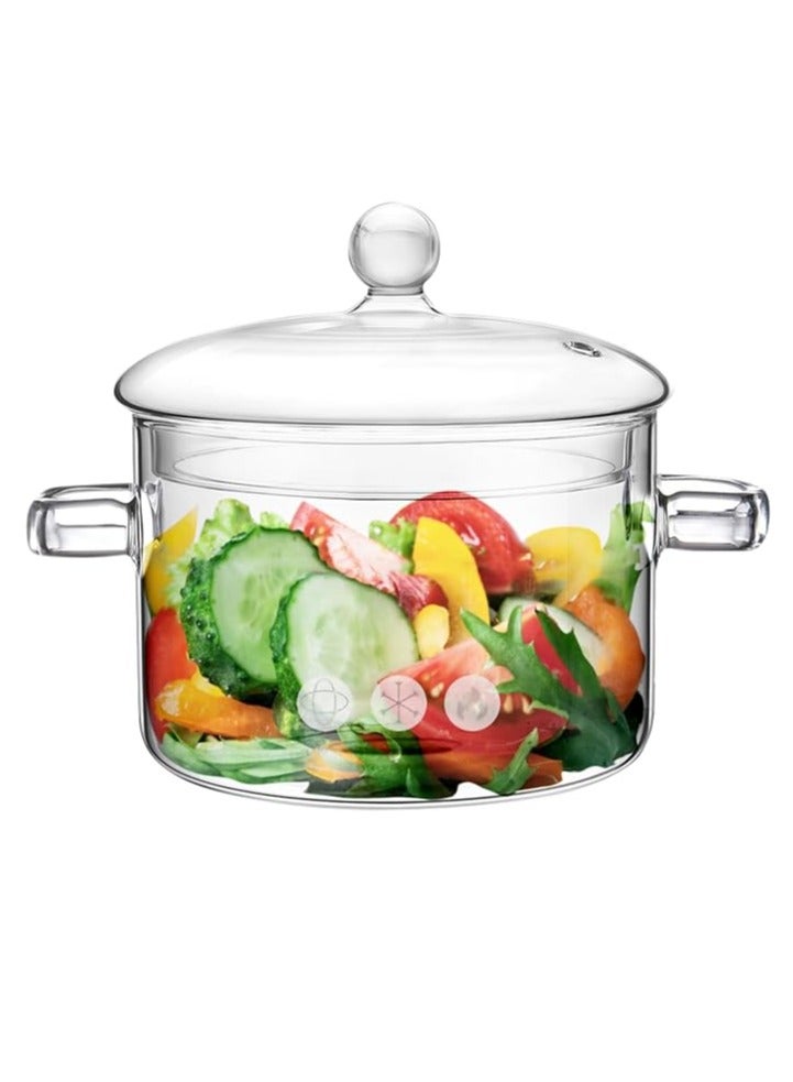 Glass Pot Glass Cooking Pot with Cover and Handle Heat-resistant Glass Simmer Pot Clear Cooktop Safe for Pasta Noodle Soup Milk Baby Food(1.5L) - Image 1