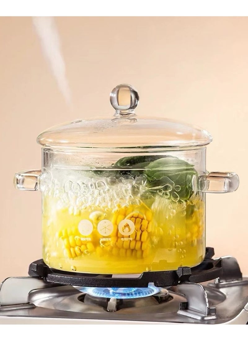 Glass Pot Glass Cooking Pot with Cover and Handle Heat-resistant Glass Simmer Pot Clear Cooktop Safe for Pasta Noodle Soup Milk Baby Food(1.5L) - Image 2