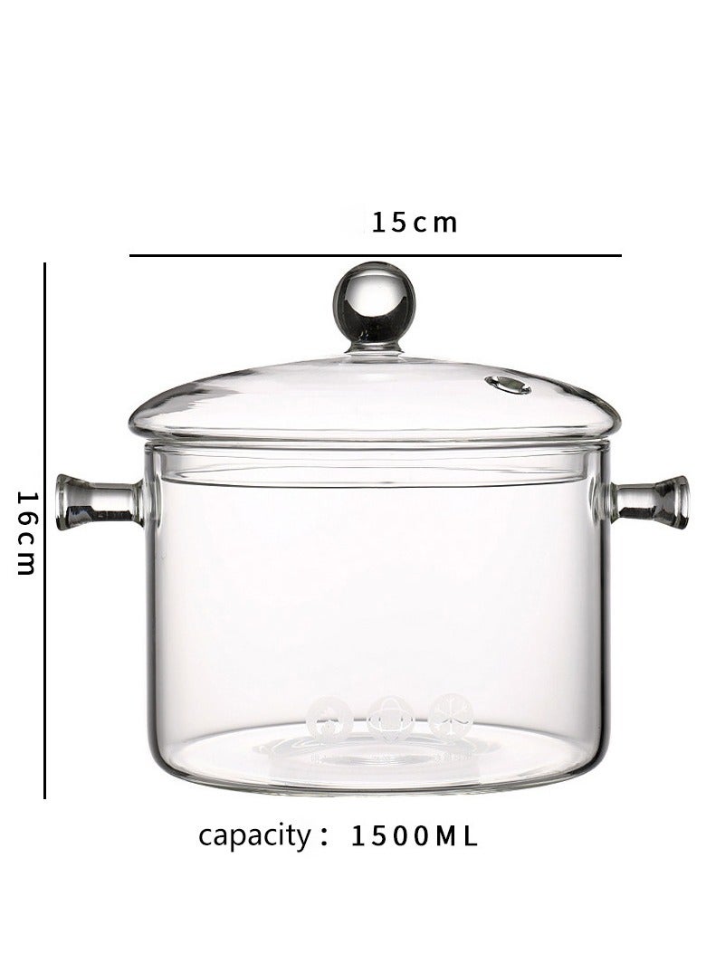 Glass Pot Glass Cooking Pot with Cover and Handle Heat-resistant Glass Simmer Pot Clear Cooktop Safe for Pasta Noodle Soup Milk Baby Food(1.5L) - Image 5