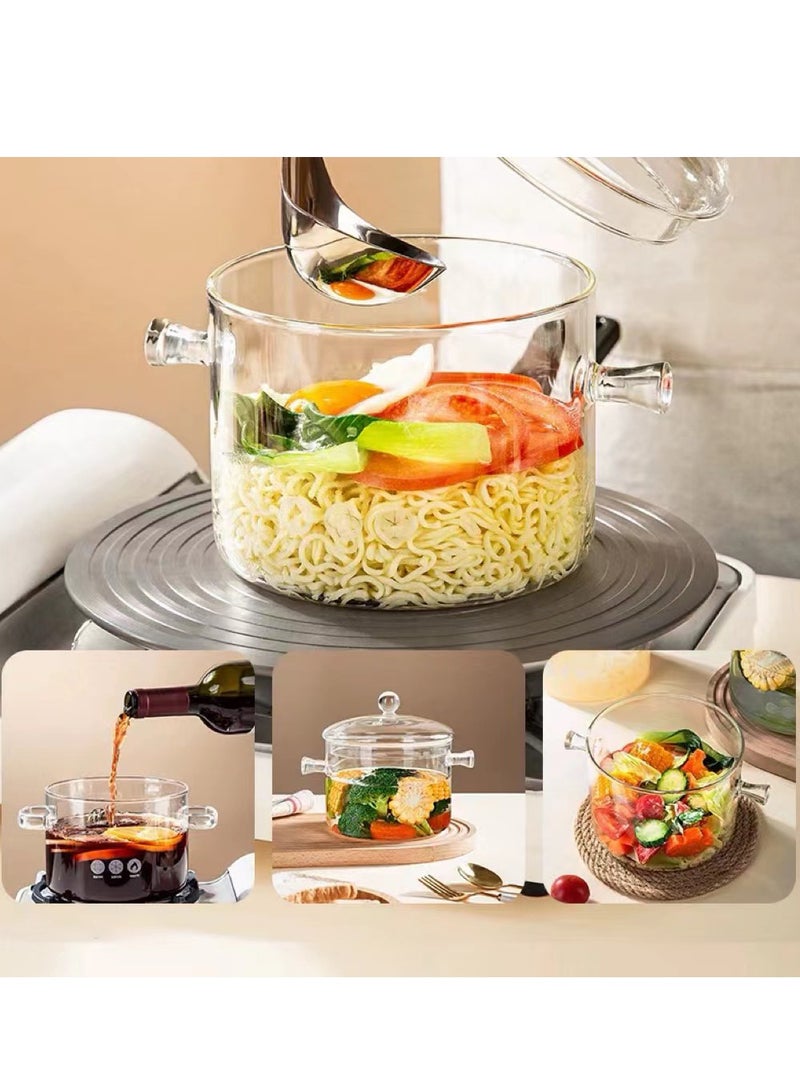 Glass Pot Glass Cooking Pot with Cover and Handle Heat-resistant Glass Simmer Pot Clear Cooktop Safe for Pasta Noodle Soup Milk Baby Food(1.5L) - Image 4
