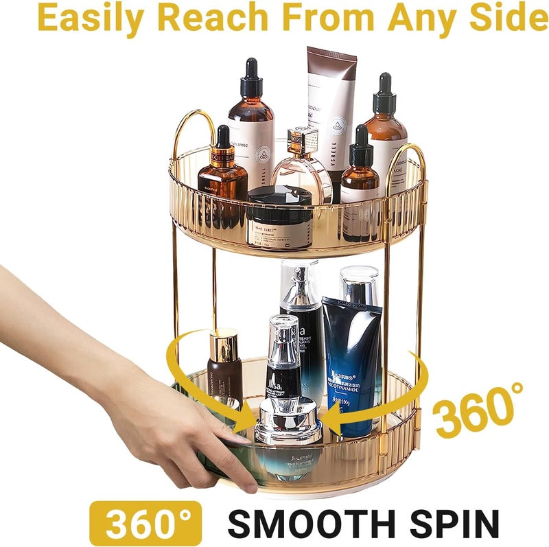 Asayuee 360 Rotating Gold Makeup Organizer,2 Tier Large Capacity Rotating Makeup Organizer,SkincarePerfume Organizer,Bathroom Cosmetics Storage Organizer Countertop (Gold-2 Tier) - Image 3