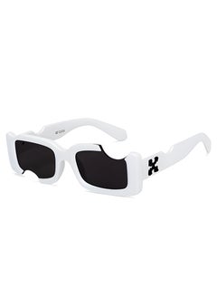 Small Irregular Rectangular Sunglasses with UV Protection - White