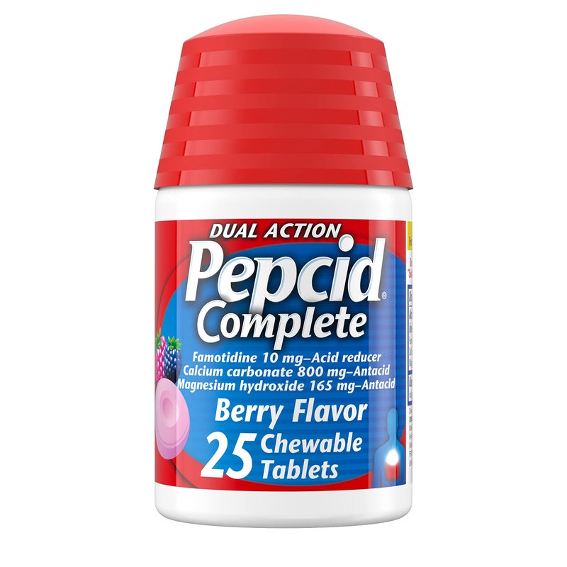 Pepcid Complete Acid Reducer + Antacid Chewable Tablets, Heartburn Relief, Berry, 25 Count - Image 1
