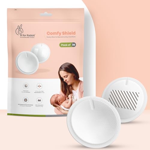 R for Rabbit Comfy Shield Disposable Nursing Breast Pads (White, Pack of 36), 3D Shaped Honeycomb Design 24-Hours Leak Protection Strong Adhesive Tape Skin Friendly Material Breastfeeding pad - Image 1