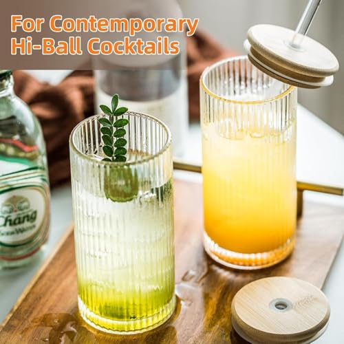 FINSTER Premium Glass Reusable Coffee Linning Tumbler with Bamboo Lid and Straw Pack of 2, 400ml, Transparent Multipurpose Drinking Glasses Travel Sipper for Juice Water Smoothies Cocktail Mugs - Image 4