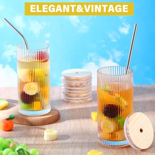 FINSTER Premium Glass Reusable Coffee Linning Tumbler with Bamboo Lid and Straw Pack of 2, 400ml, Transparent Multipurpose Drinking Glasses Travel Sipper for Juice Water Smoothies Cocktail Mugs - Image 3