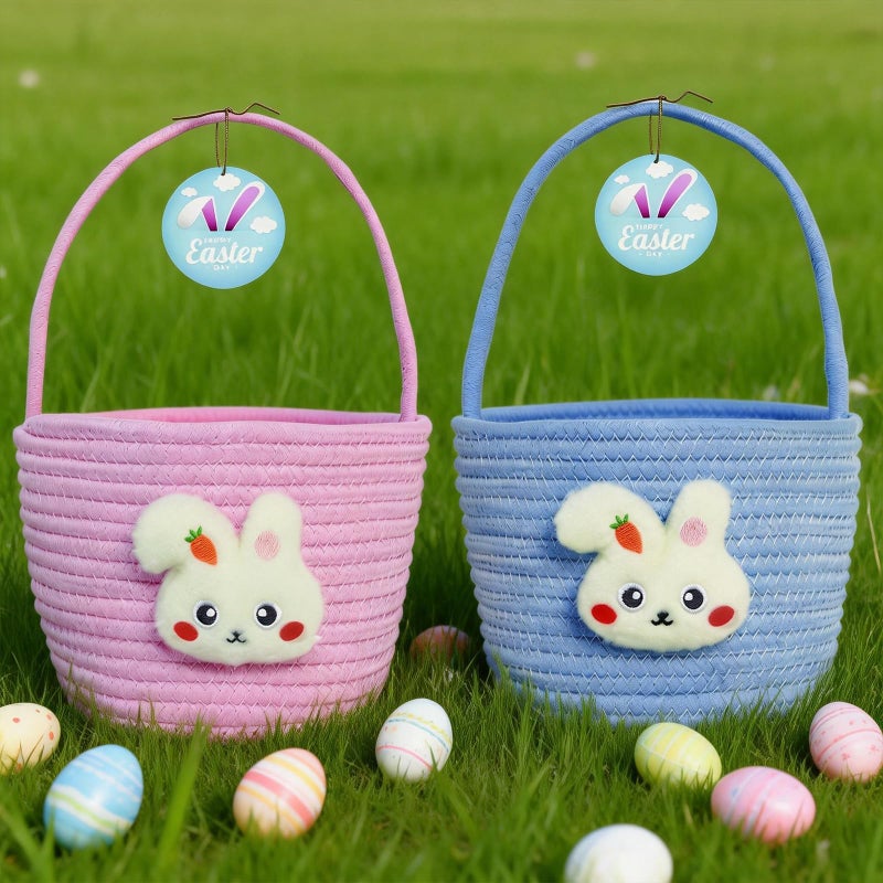 XENTUMI Easter Basket, Easter Baskets for kids Personalized Easter Basket for Boys and Girls Set of 2 Empty Bunny Egg, Boys, Girls, Toddler, Babies, Infant Easter gifts basket - Image 2